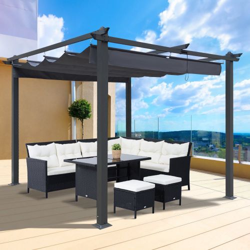 10x10 Ft Outdoor Patio Retractable Pergola With Canopy Sunshelter Pergola for Gardens; Terraces; Backyard; Gray 10x10 Ft Outdoor Patio Retractable Pergola With Canopy Sunshelter Pergola for Gardens; Terraces; Backyard; Gray