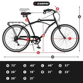 S26205 Adult Beach Cruiser Bike,7 Speed Bicycles, Multiple Colors,26" Inch Wheels, for Men and Women