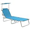 Folding Sun Lounger with Canopy Steel Turquoise and Blue