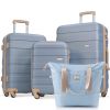 Luggage Sets 4 Piece, Expandable ABS Durable Suitcase with Travel Bag, Carry On Luggage Suitcase Set with 360¬∞ Spinner Wheels, light blue