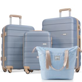 Luggage Sets 4 Piece, Expandable ABS Durable Suitcase with Travel Bag, Carry On Luggage Suitcase Set with 360¬∞ Spinner Wheels, light blue