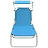 Folding Sun Lounger with Canopy Steel Turquoise and Blue