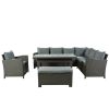 U_STYLE Patio Furniture Set,6 Piece Outdoor Conversation Set, Dining Table Chair with Bench and Cushions(As same as WY000262AAE)