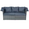 U_STYLE Outdoor Patio Furniture Set Daybed Sunbed with Retractable Canopy Conversation Set Wicker Furniture (As same as WY000281AAE)