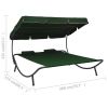 Patio Lounge Bed with Canopy and Pillows Green