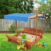 Wooden Sandbox with Convertible Cover Kids Outdoor Backyard Bench Play Sand Box  YJ