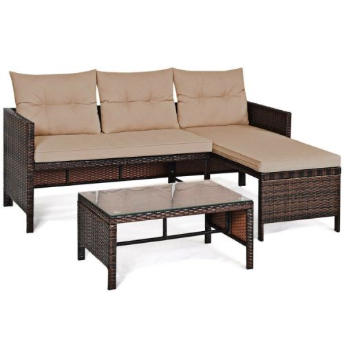 3 Pieces Outdoor Patio Corner Rattan Sofa Set 3 Pieces Outdoor Patio Corner Rattan Sofa Set