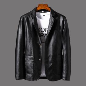 Men's Youth Leather Jacket Coat (Option: Black-2XL)