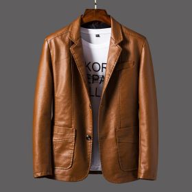 Men's Youth Leather Jacket Coat (Option: Khaki-XL)